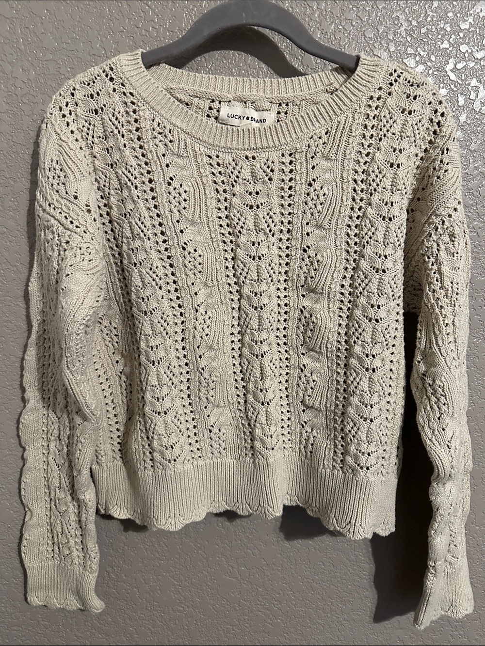 Lucky Brand Neutral Open-Stitch Crewneck Sweater